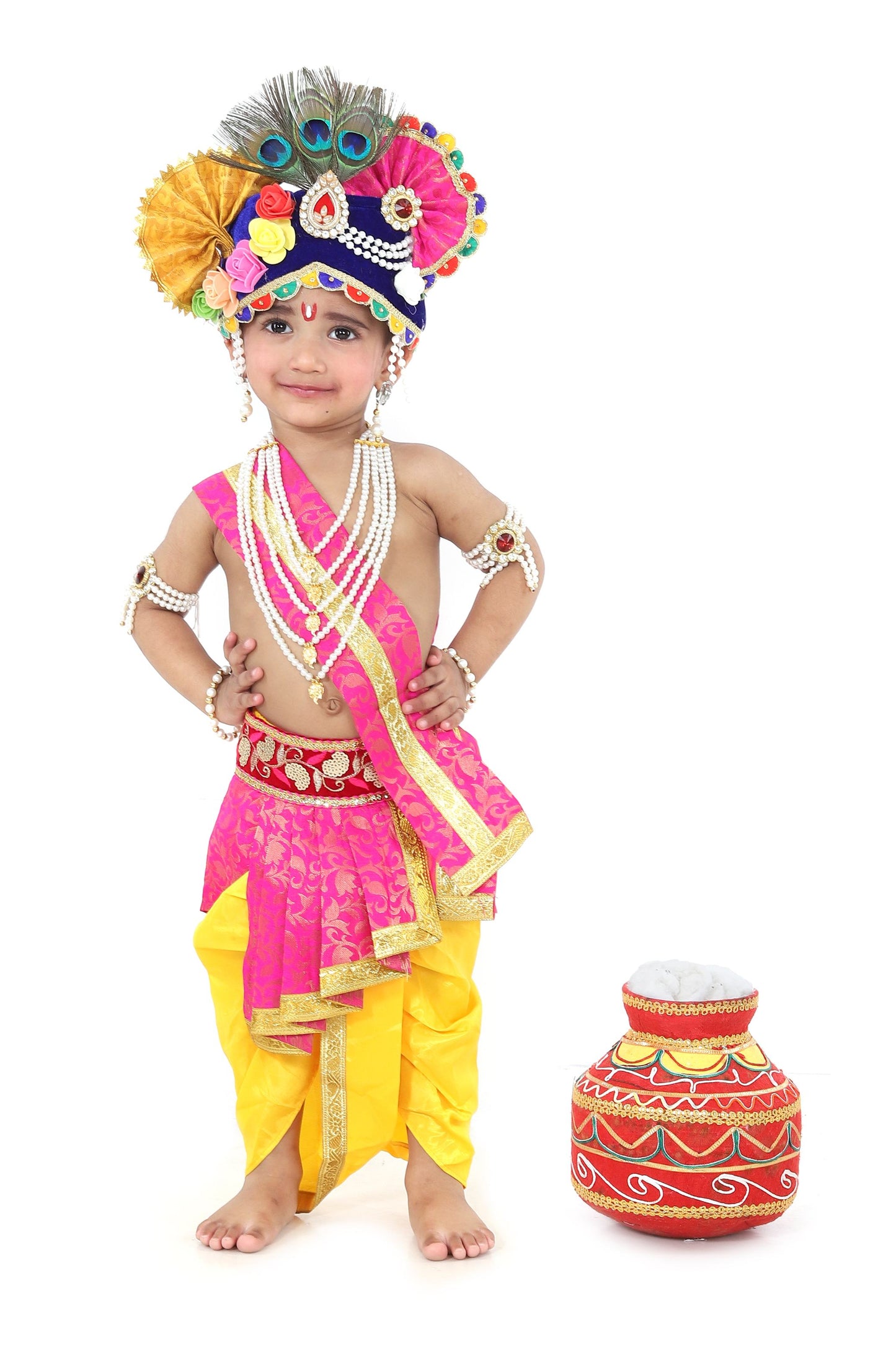 Raj Fancy Dresses Krishna Dress for Kids, Baby Krishna Dress for Janmashtami with Krishna Mukut