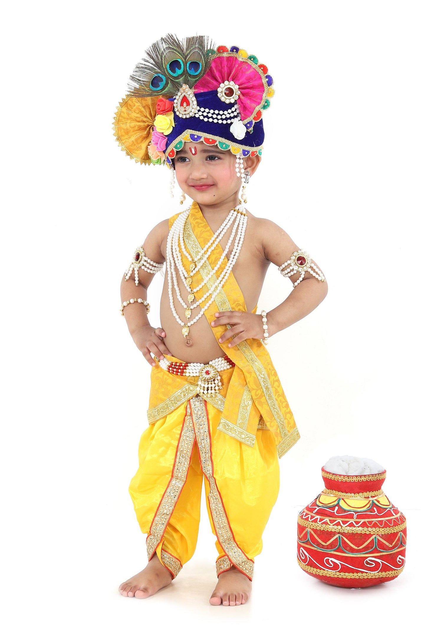 Raj Fancy Dresses Krishna Dress for Kids, Baby Krishna Dress for Janmashtami with Krishna Mukut