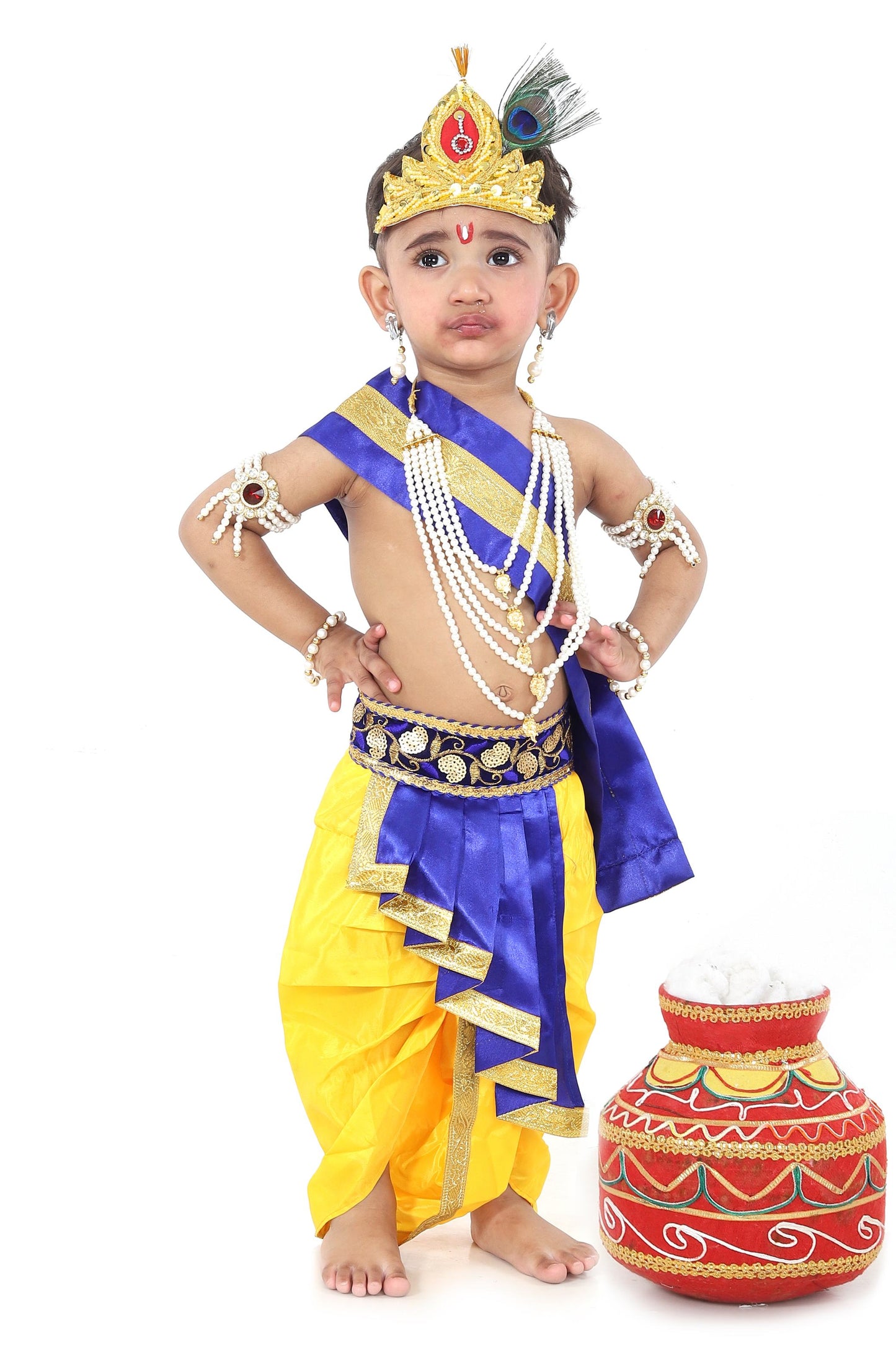 Raj Fancy Dresses Krishna Dress for Kids, Baby Krishna Dress for Janmashtami with Krishna Mukut