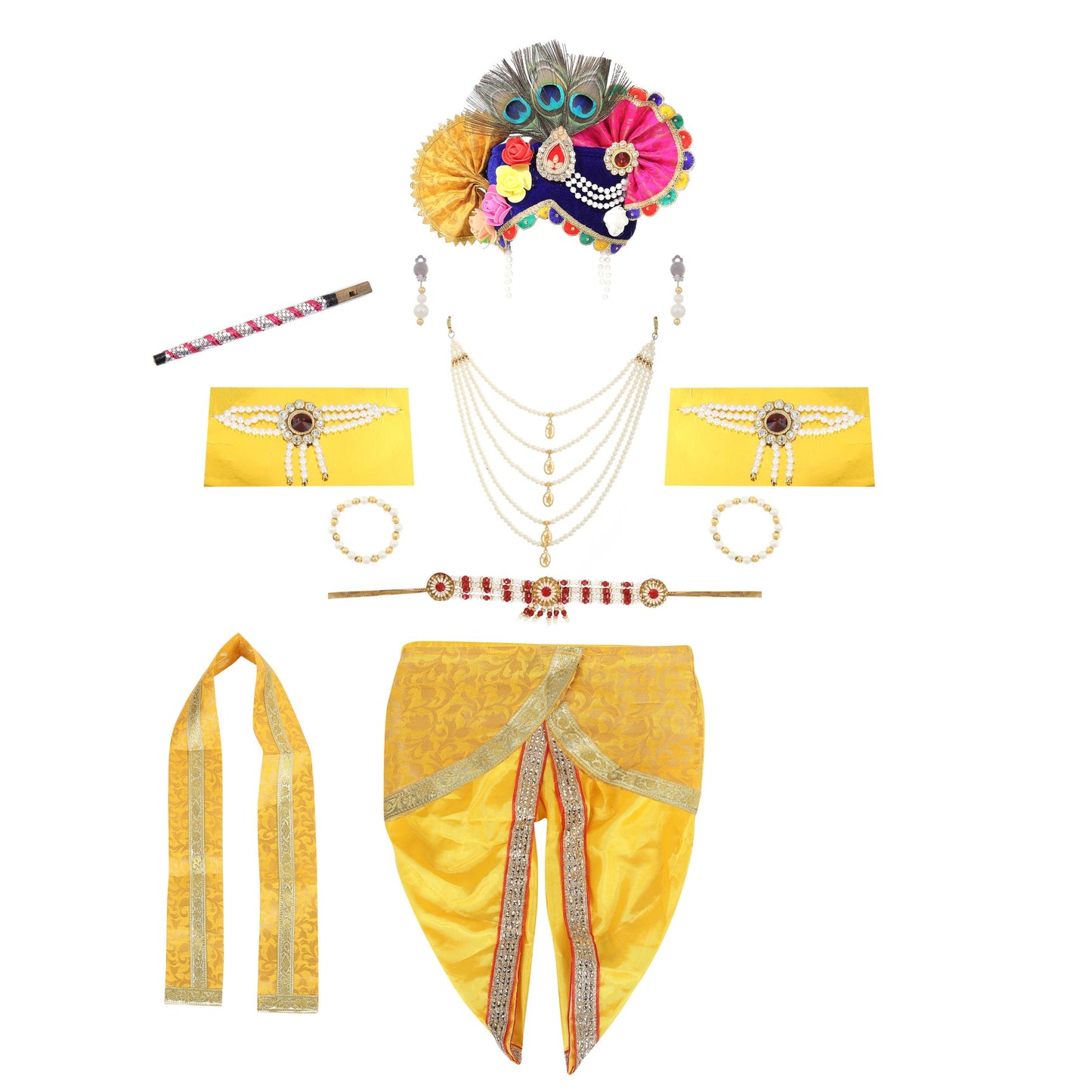 Raj Fancy Dresses Krishna Dress for Kids, Baby Krishna Dress for Janmashtami with Krishna Mukut