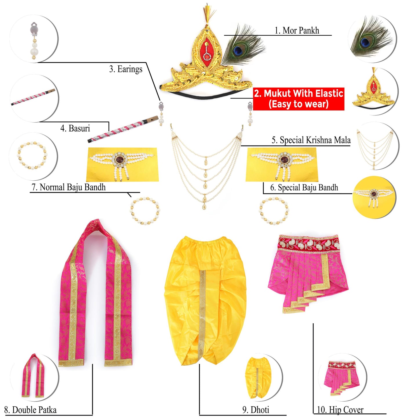 Raj Fancy Dresses Krishna Dress for Kids, Baby Krishna Dress for Janmashtami with Krishna Mukut