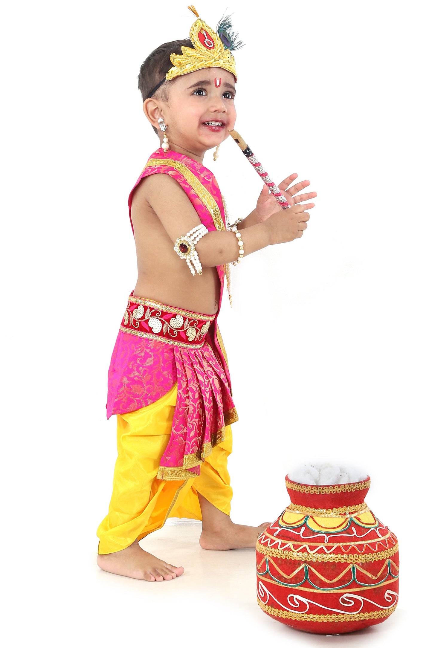 Raj Fancy Dresses Krishna Dress for Kids, Baby Krishna Dress for Janmashtami with Krishna Mukut