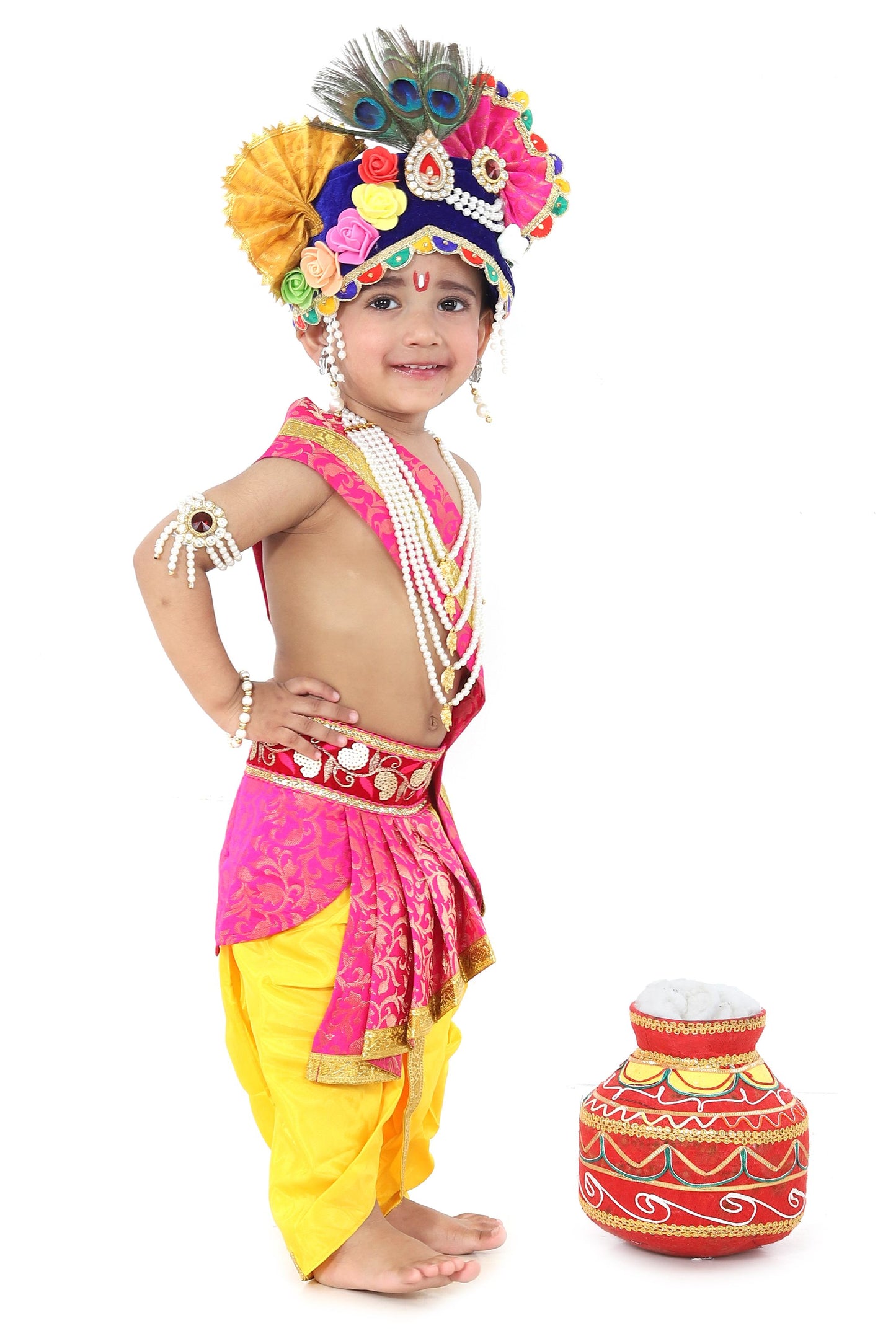 Raj Fancy Dresses Krishna Dress for Kids, Baby Krishna Dress for Janmashtami with Krishna Mukut