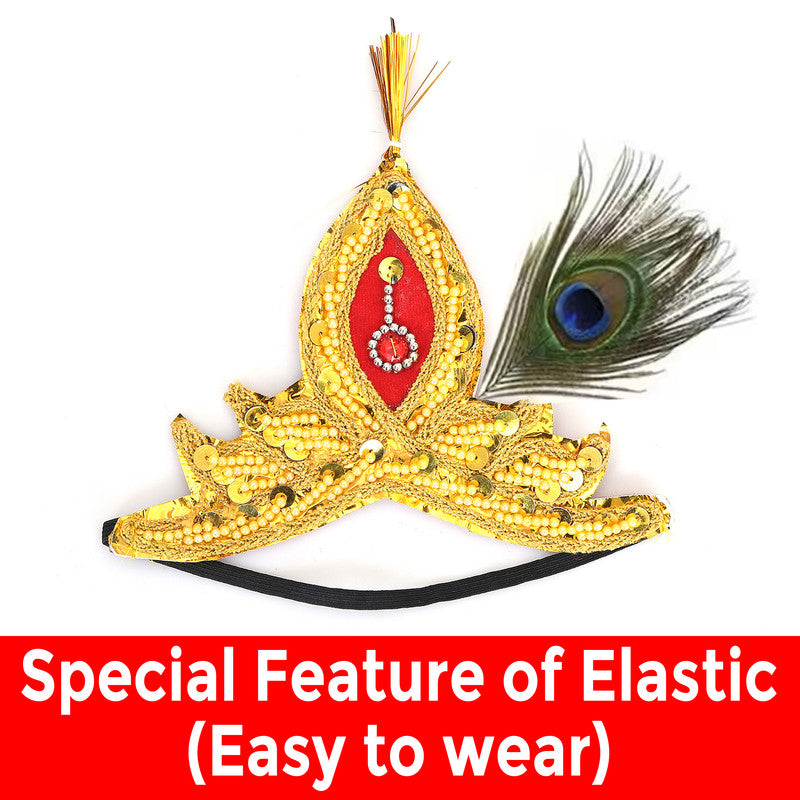 Baby Krishna Brocade Fabric Janmashtami Mythological Character Costume - Yellow and Orange
