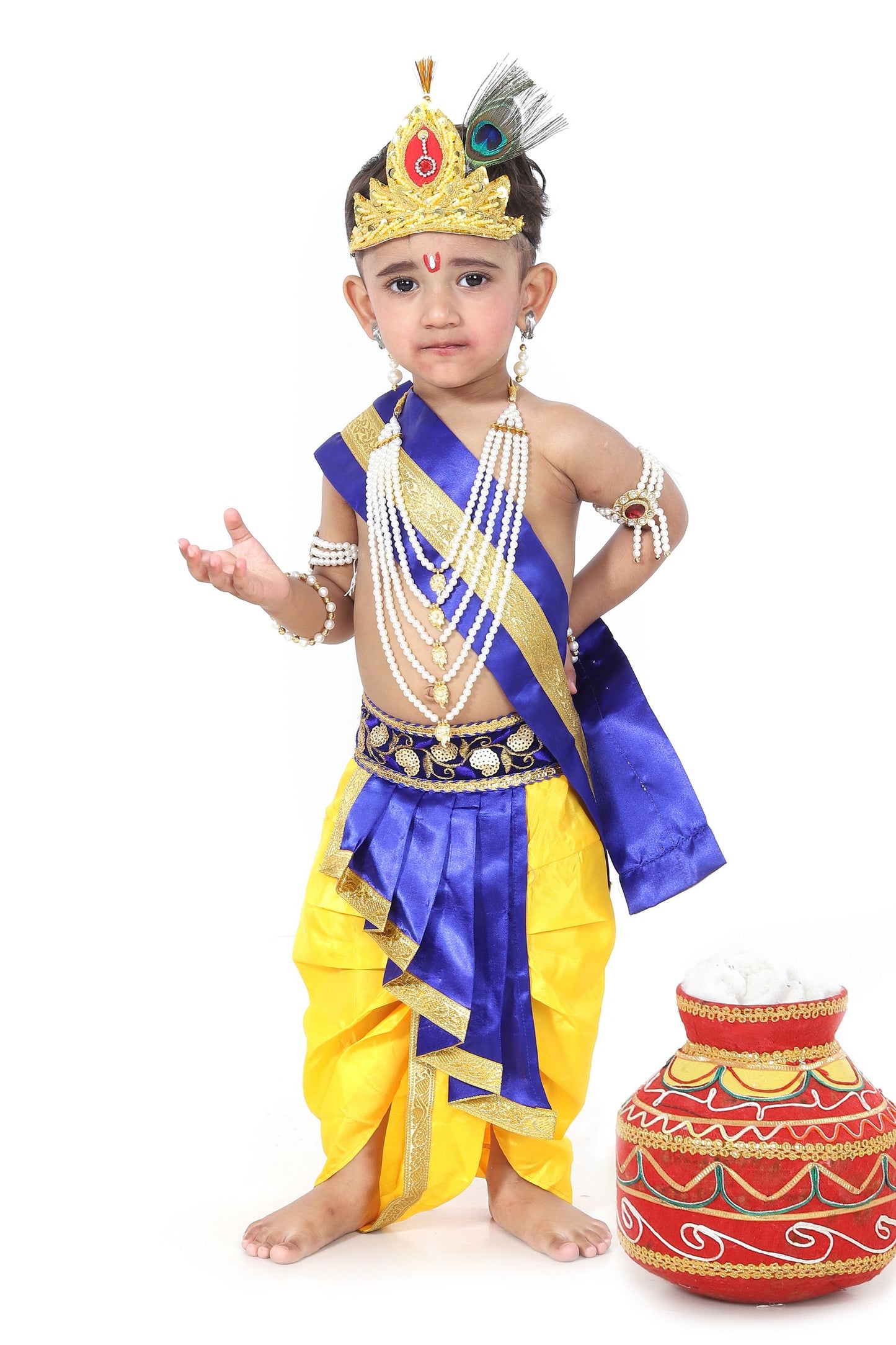 Raj Fancy Dresses Krishna Dress for Kids, Baby Krishna Dress for Janmashtami with Krishna Mukut