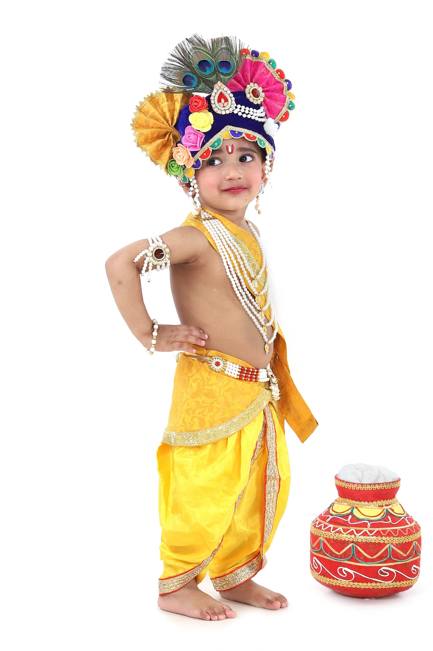 Raj Fancy Dresses Krishna Dress for Kids, Baby Krishna Dress for Janmashtami with Krishna Mukut