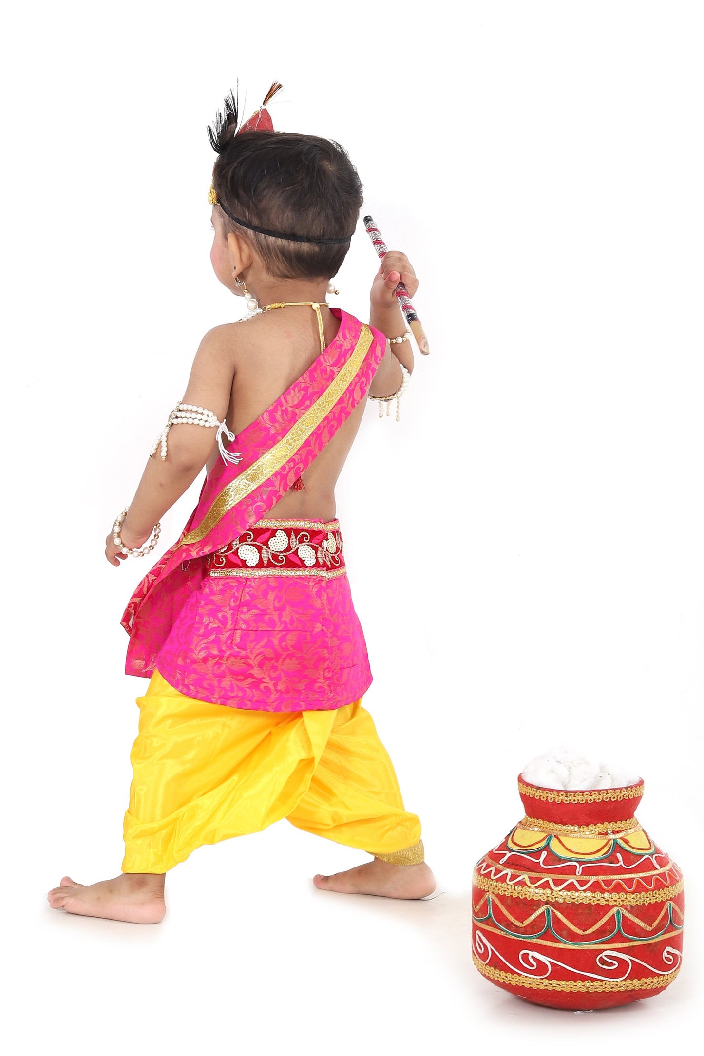 Raj Fancy Dresses Krishna Dress for Kids, Baby Krishna Dress for Janmashtami with Krishna Mukut