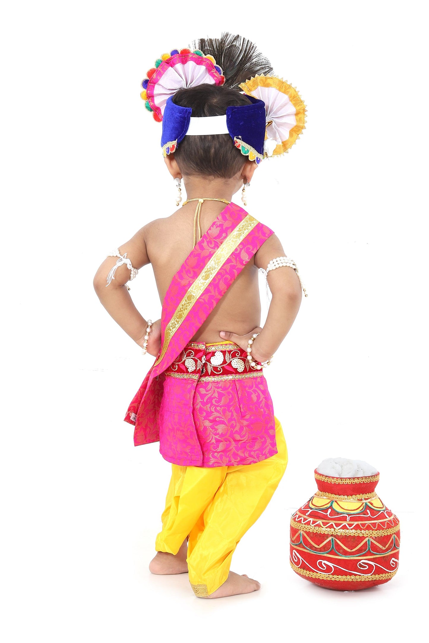 Raj Fancy Dresses Krishna Dress for Kids, Baby Krishna Dress for Janmashtami with Krishna Mukut