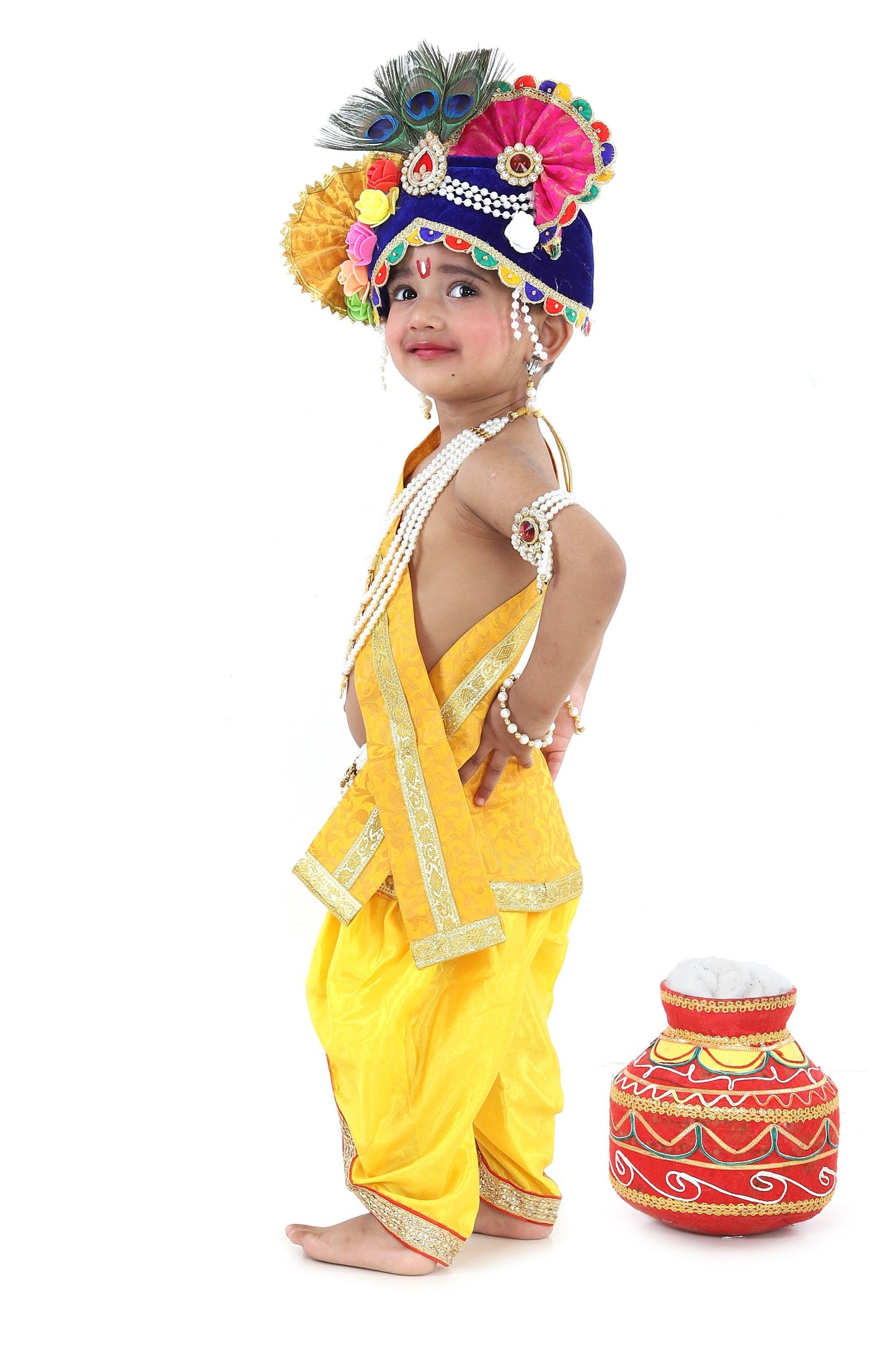 Raj Fancy Dresses Krishna Dress for Kids, Baby Krishna Dress for Janmashtami with Krishna Mukut