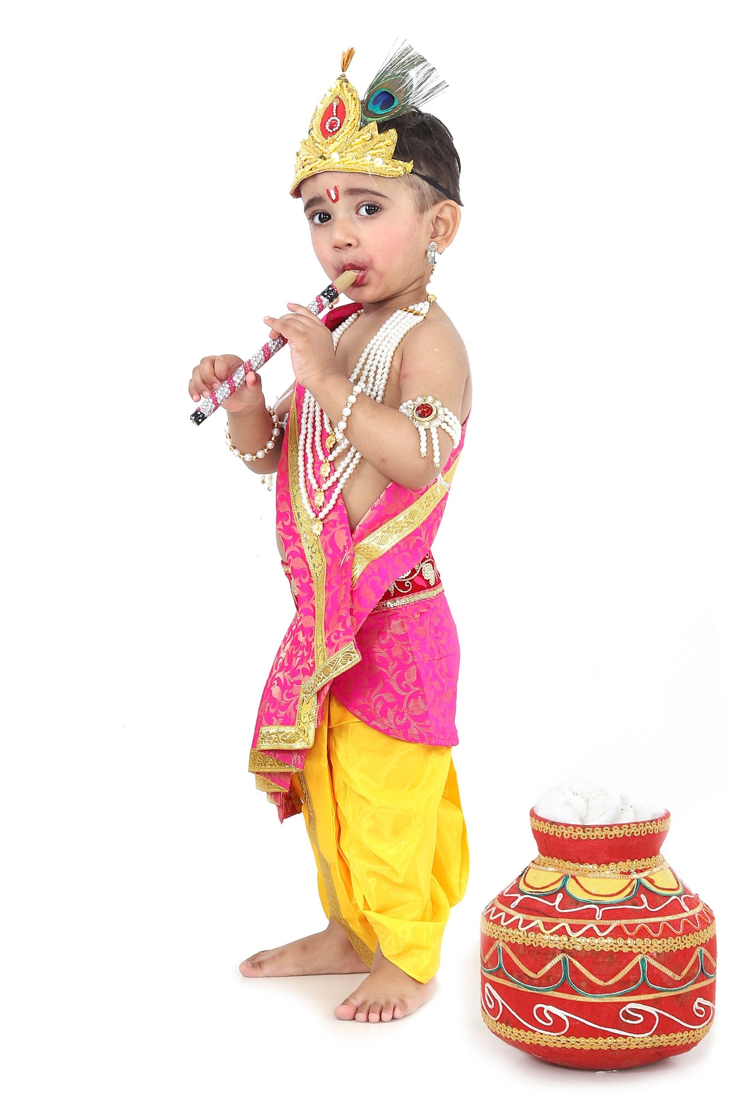 Raj Fancy Dresses Krishna Dress for Kids, Baby Krishna Dress for Janmashtami with Krishna Mukut