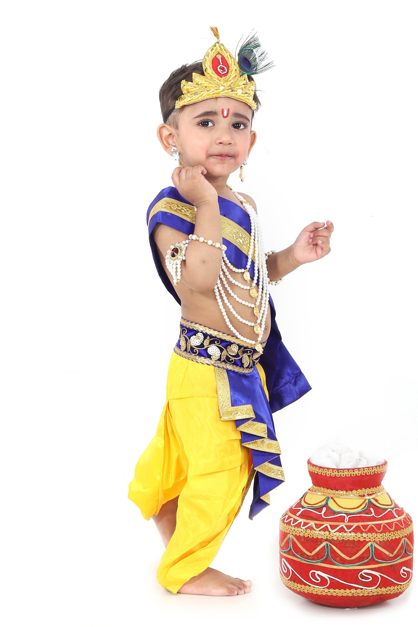 Raj Fancy Dresses Krishna Dress for Kids, Baby Krishna Dress for Janmashtami with Krishna Mukut