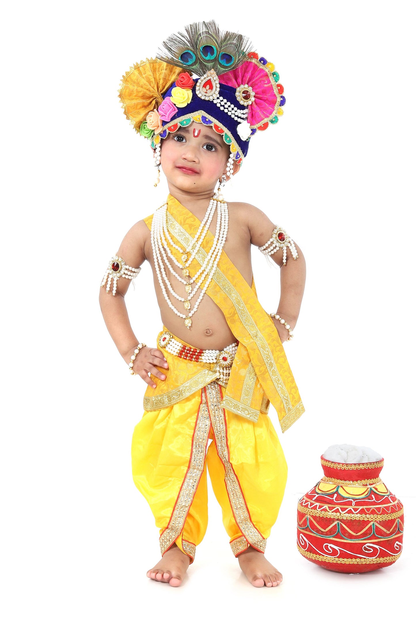 Raj Fancy Dresses Krishna Dress for Kids, Baby Krishna Dress for Janmashtami with Krishna Mukut