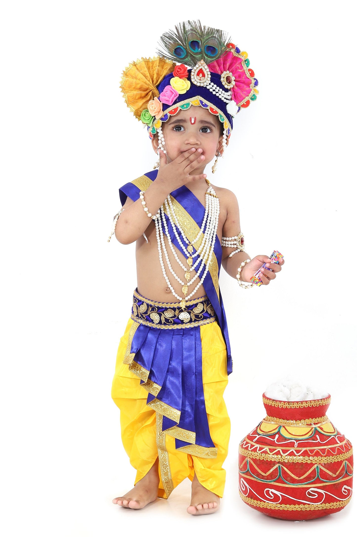 Raj Fancy Dresses Krishna Dress for Kids, Baby Krishna Dress for Janmashtami with Krishna Mukut