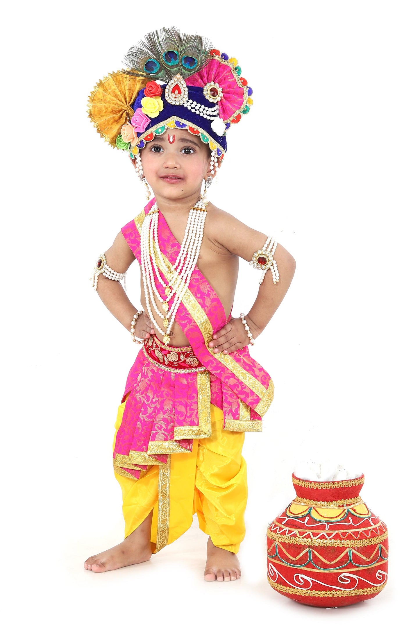 Raj Fancy Dresses Krishna Dress for Kids, Baby Krishna Dress for Janmashtami with Krishna Mukut
