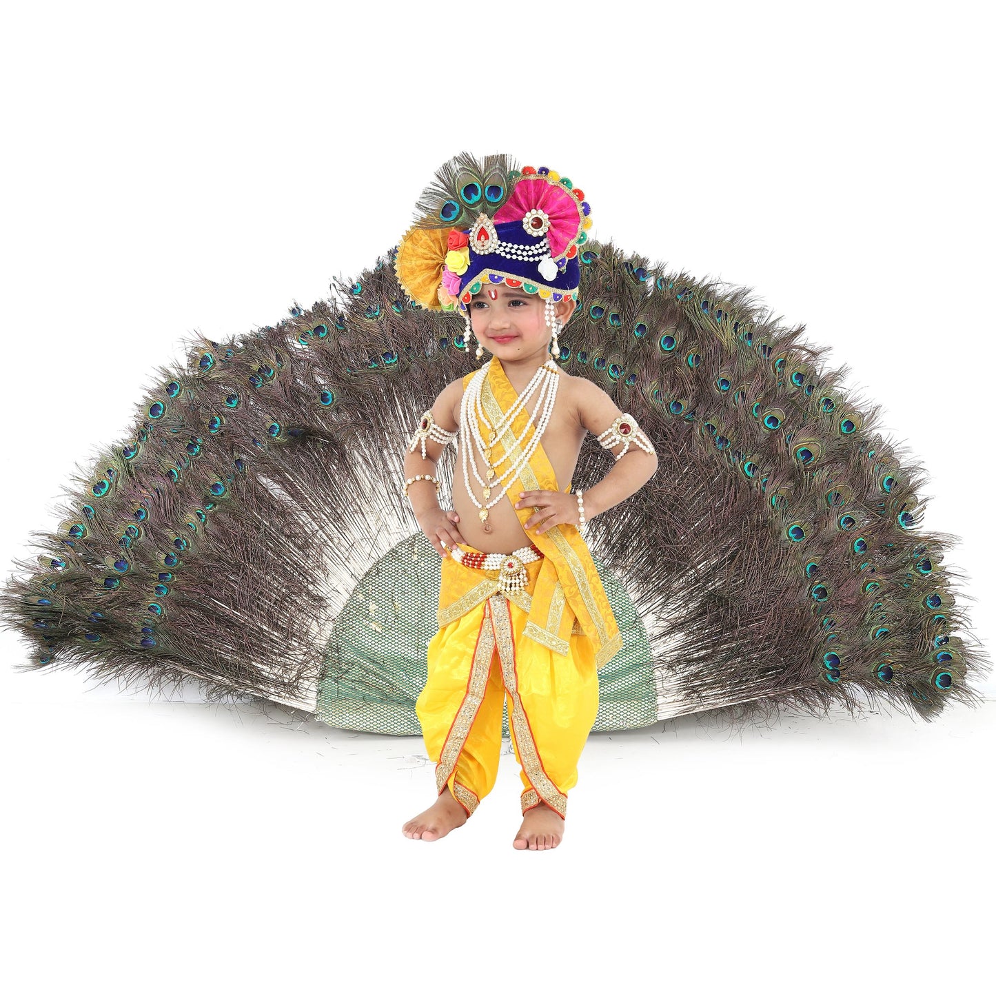 Raj Fancy Dresses Krishna Dress for Kids, Baby Krishna Dress for Janmashtami with Krishna Mukut