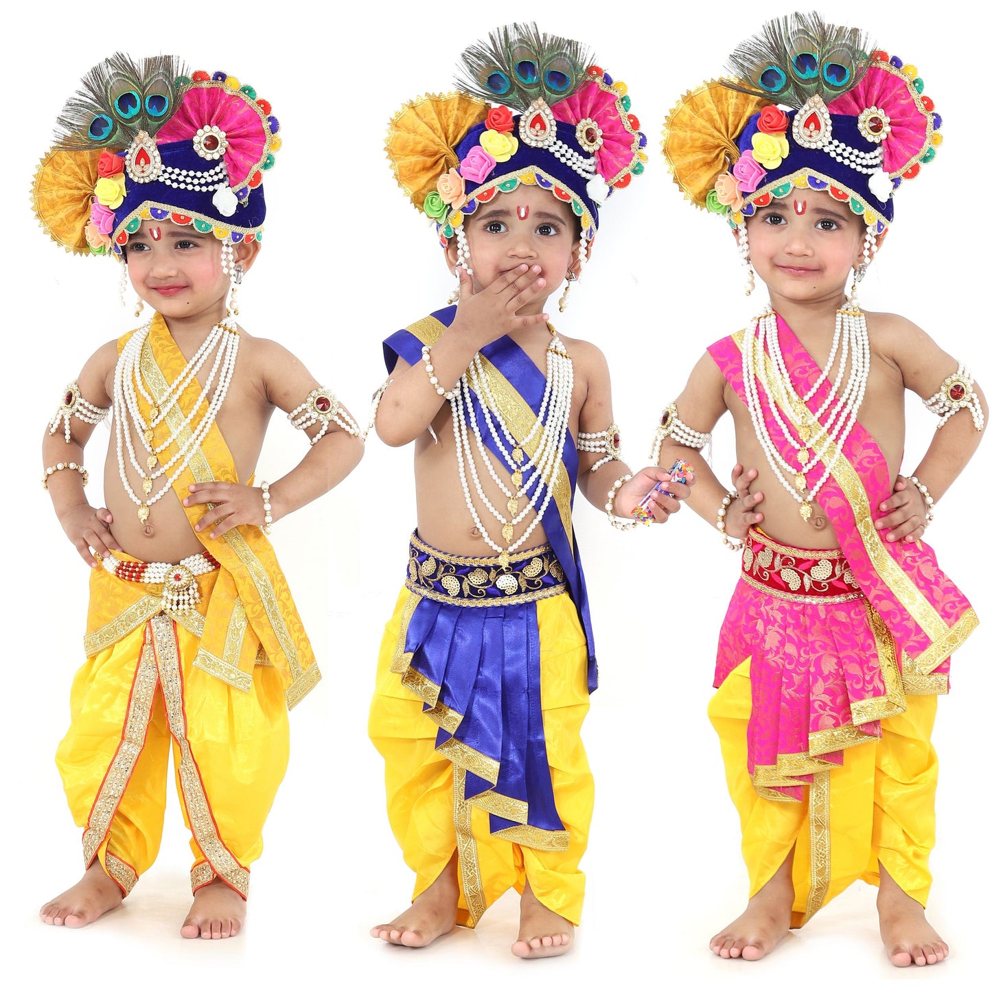 Raj Fancy Dresses Krishna Dress for Kids, Baby Krishna Dress for Janmashtami with Krishna Mukut