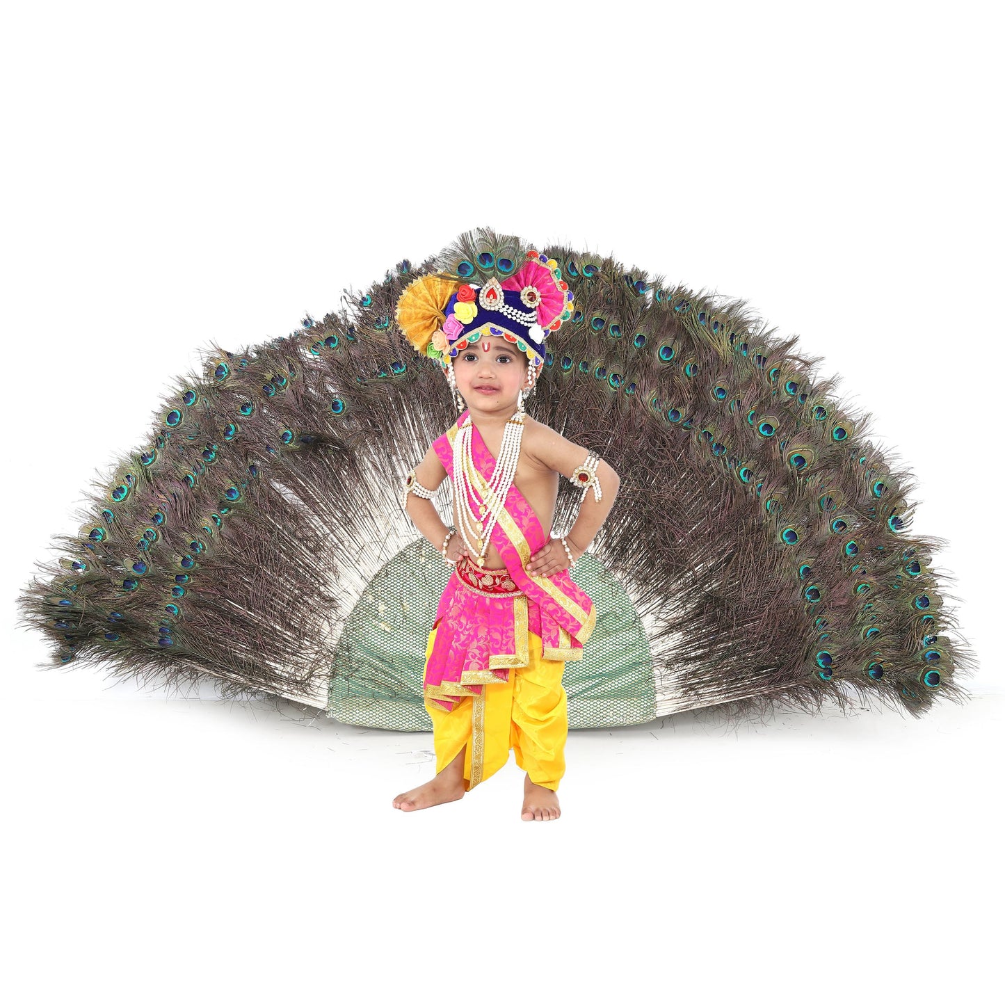 Raj Fancy Dresses Krishna Dress for Kids, Baby Krishna Dress for Janmashtami with Krishna Mukut