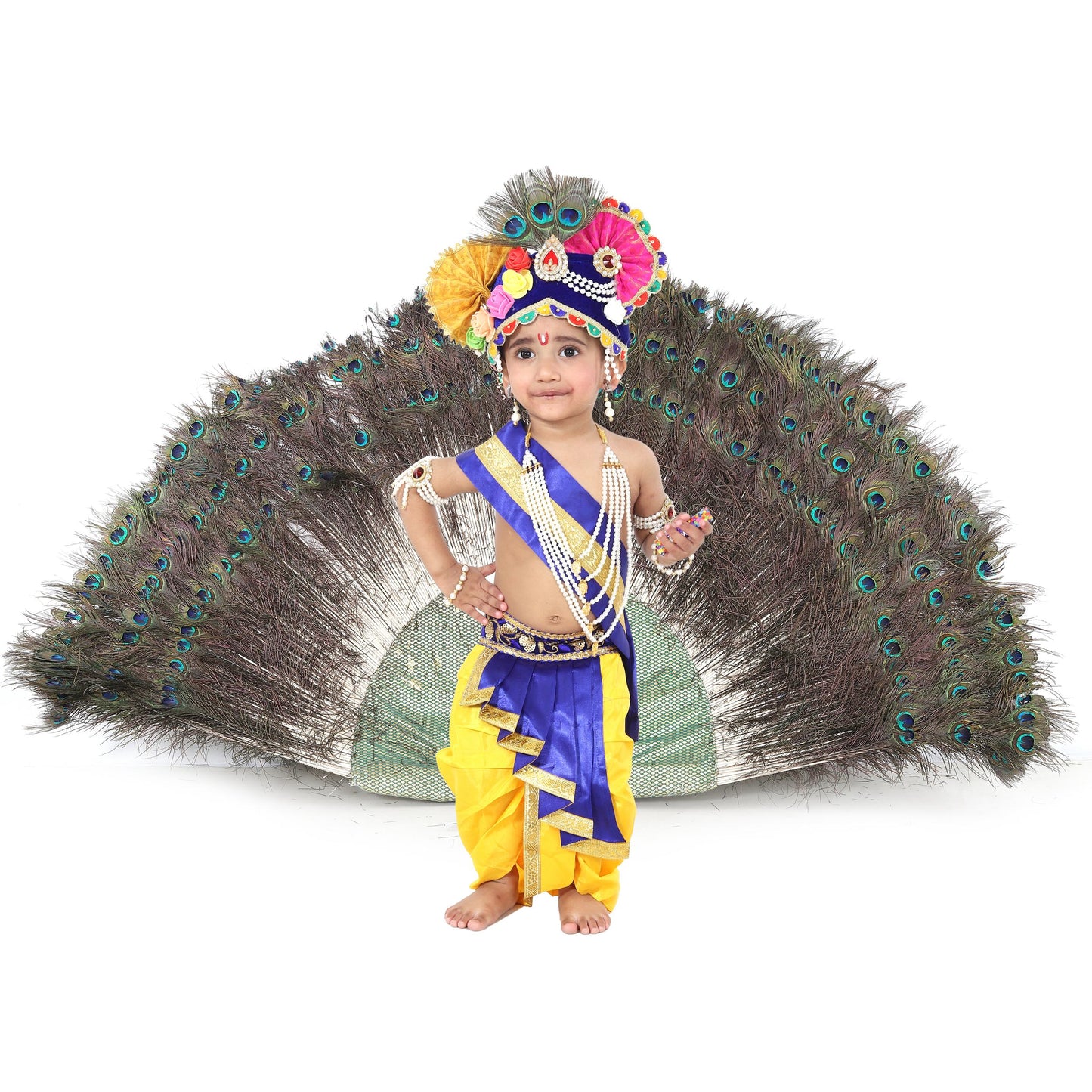 Raj Fancy Dresses Krishna Dress for Kids, Baby Krishna Dress for Janmashtami with Krishna Mukut