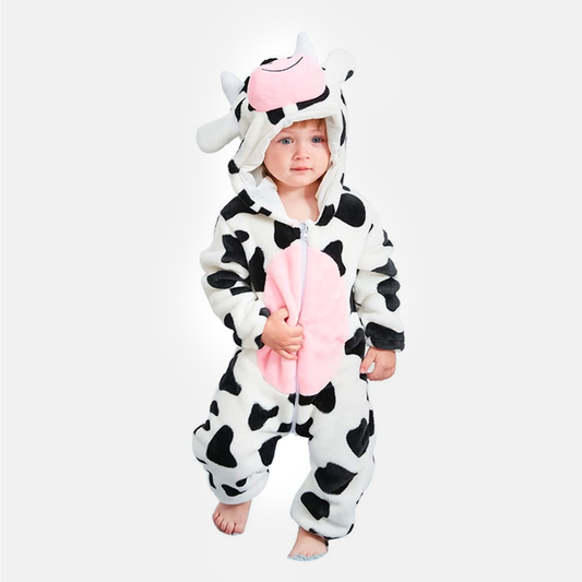 Animal Costume Toddler Winter Autumn Flannel Hooded Romper Cosplay Outfits & Jumpsuit For Unisex Baby & Kids - Cow