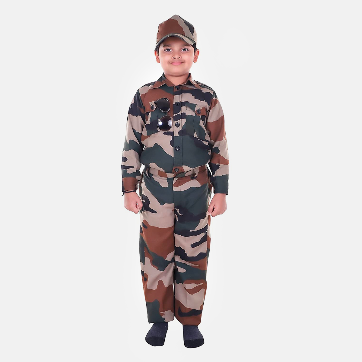 Military Soldier Costume, New Print Military Costume for Republic Day, Set of 3 with Pant, Shirt, Cap, 3Y