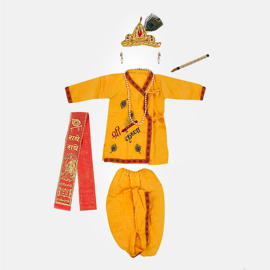 Radha and Krishna Brocade Fabric Janmashtami Mythological Character Costume - Cotton-Embr