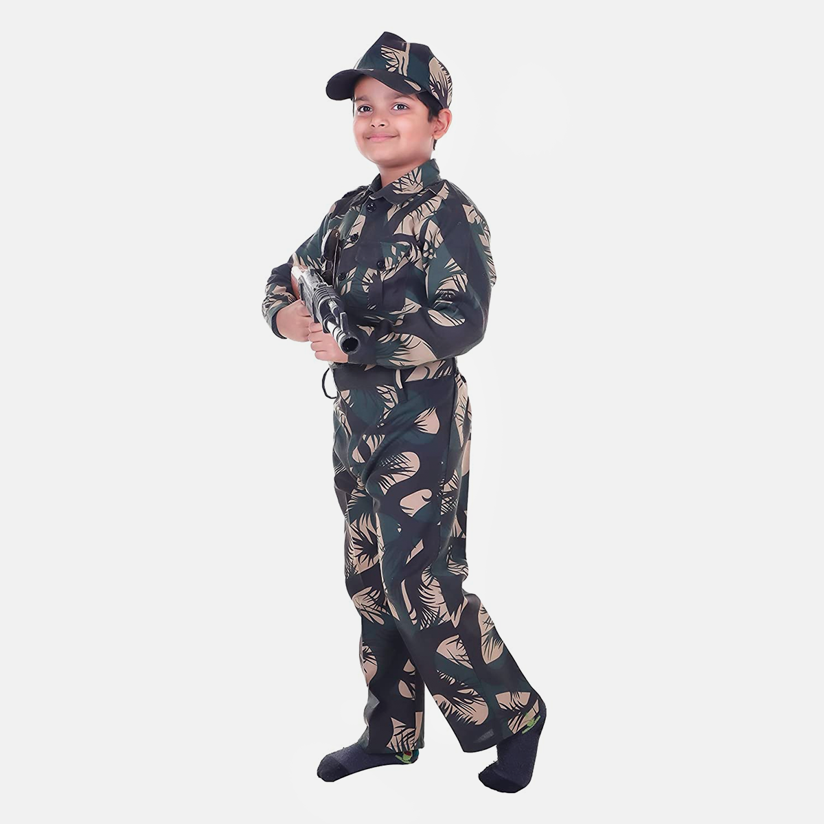 Army Dress for Boys and Girls, Set of 3 with Lightweight Pants, Shirt, Cap, 3Y