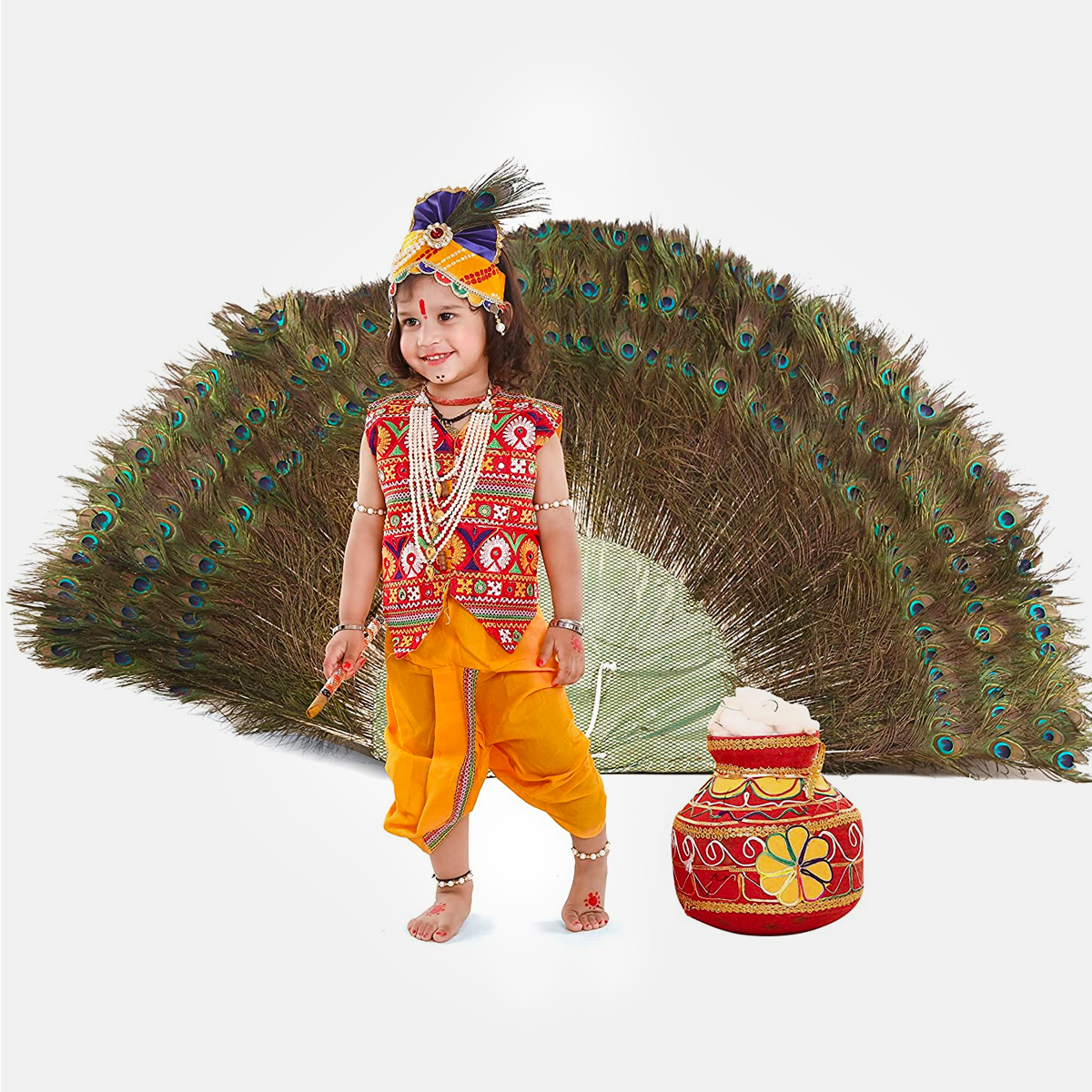 Radha and Krishna Brocade Fabric Janmashtami Mythological Character Costume - Multicolor-Jacket