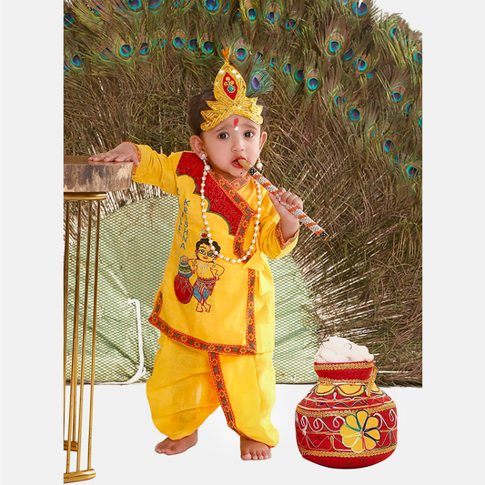 Radha and Krishna Brocade Fabric Janmashtami Mythological Character Costume - Cotton-Spl-Embr