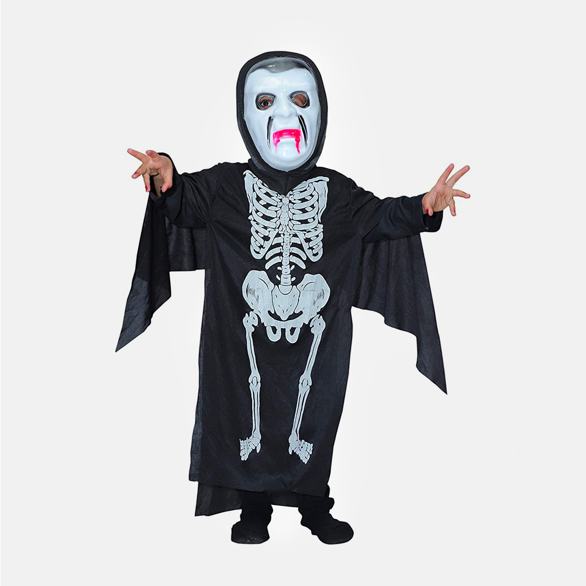 Kids Ghost Halloween Black Scary California Cosplay Fly Gown costume - skeleton
