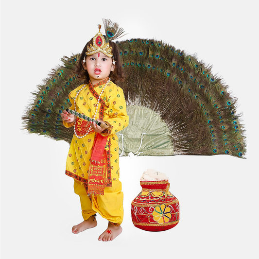 Radha and Krishna Brocade Fabric Janmashtami Mythological Character Costume - Printex-Yellow