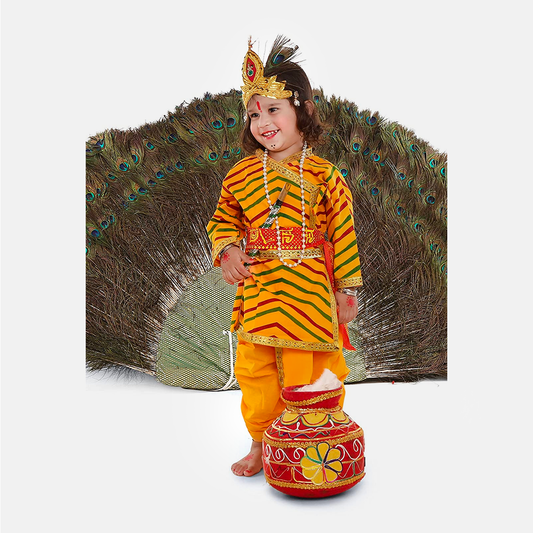 Radha and Krishna Brocade Fabric Janmashtami Mythological Character Costume - Cotton-Lehriya
