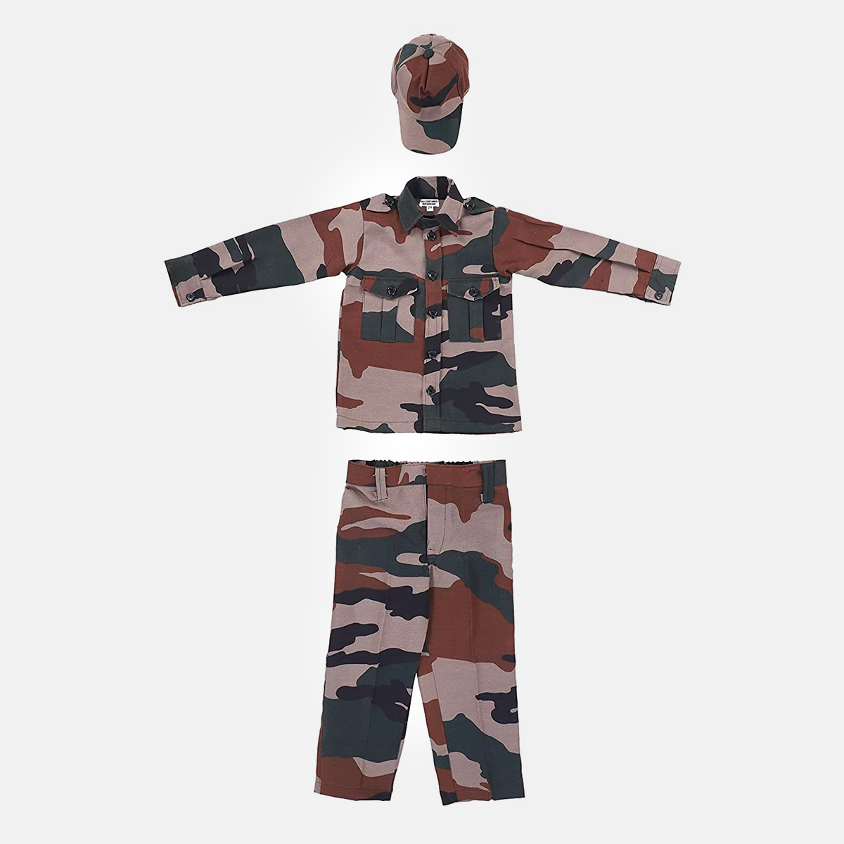 Military Soldier Costume, New Print Military Costume for Republic Day, Set of 3 with Pant, Shirt, Cap, 3Y