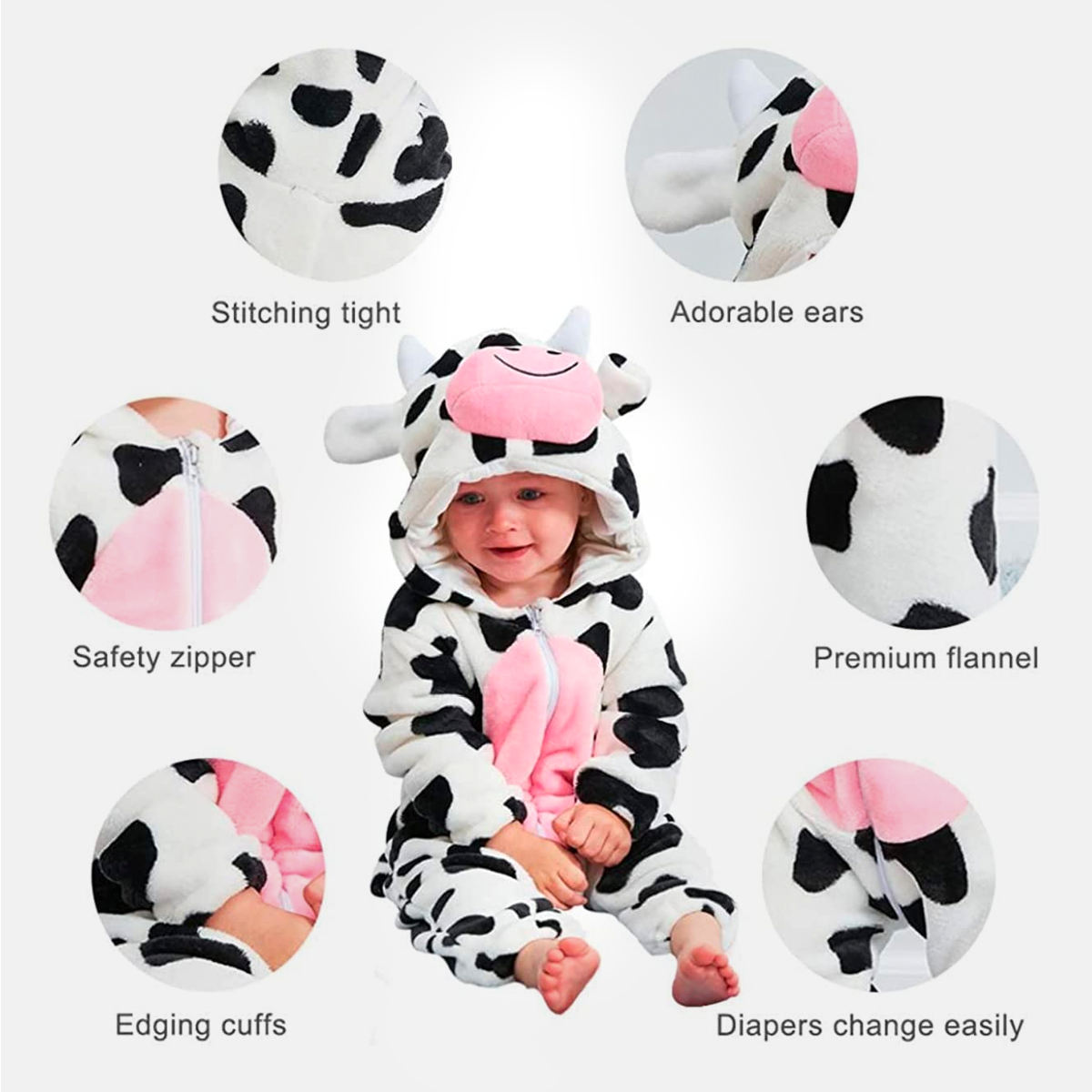 Animal Costume Toddler Winter Autumn Flannel Hooded Romper Cosplay Outfits & Jumpsuit For Unisex Baby & Kids - Cow