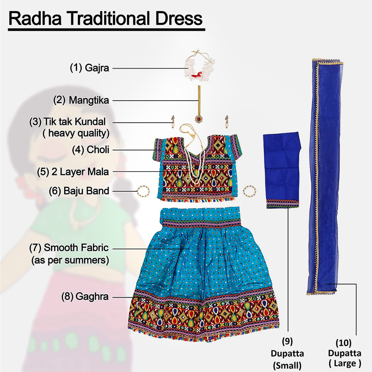 Radha and Krishna Brocade Fabric Janmashtami Mythological Character Costume - RadhaJi-Ferozi