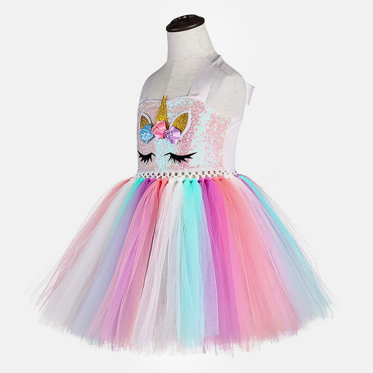 Unicorn Dress Frill Hopscotch Skirt Outfit Tutu Princess Costume With Headband Wings For Baby Girl & Kids (3pc)