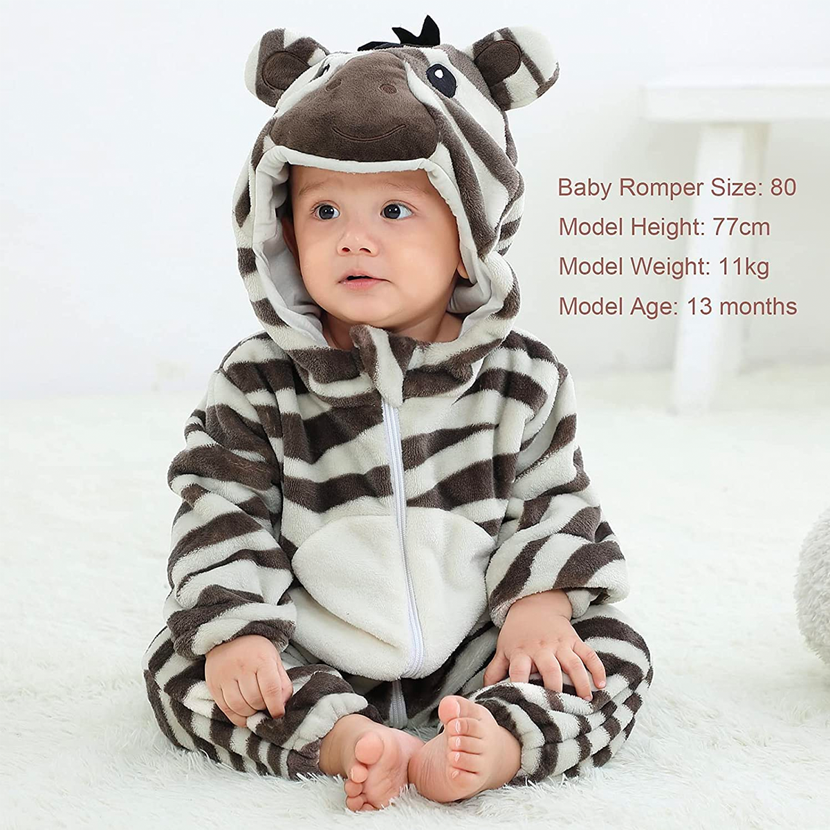Animal Costume Toddler Winter Autumn Flannel Hooded Romper Cosplay Outfits & Jumpsuit For Unisex Baby & Kids - Zebra