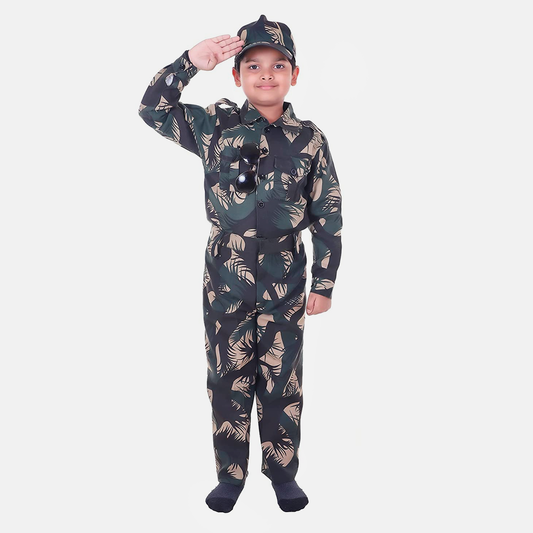 Army Dress for Boys and Girls, Set of 3 with Lightweight Pants, Shirt, Cap, 3Y