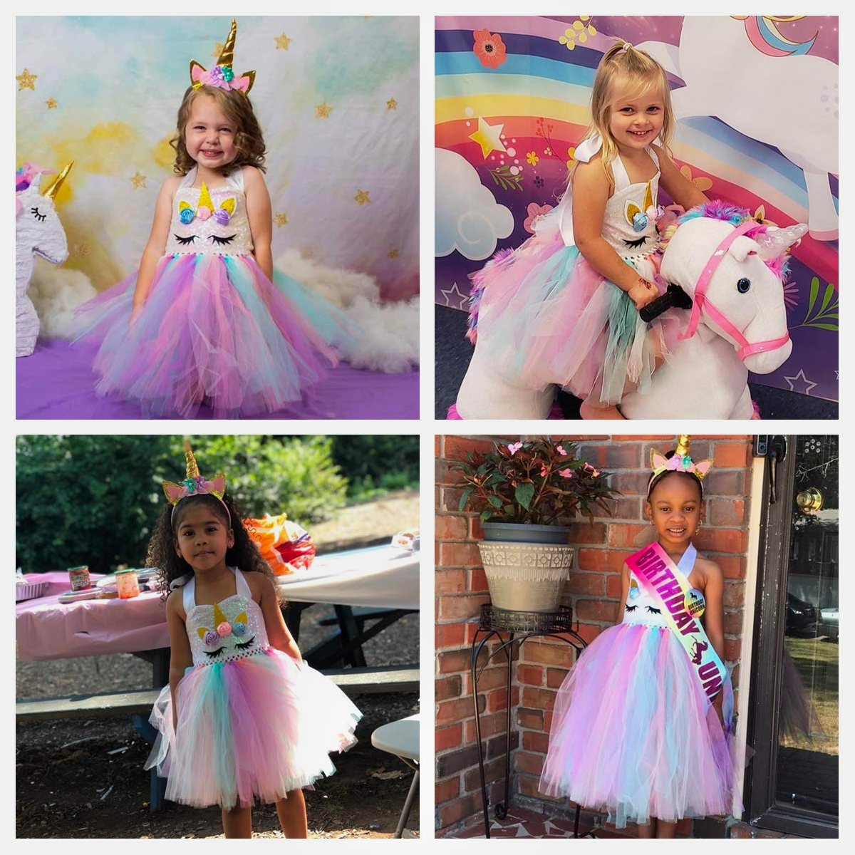 Unicorn Dress Frill Hopscotch Skirt Outfit Tutu Princess Costume With Headband For Baby Girl & Kids - 2PC