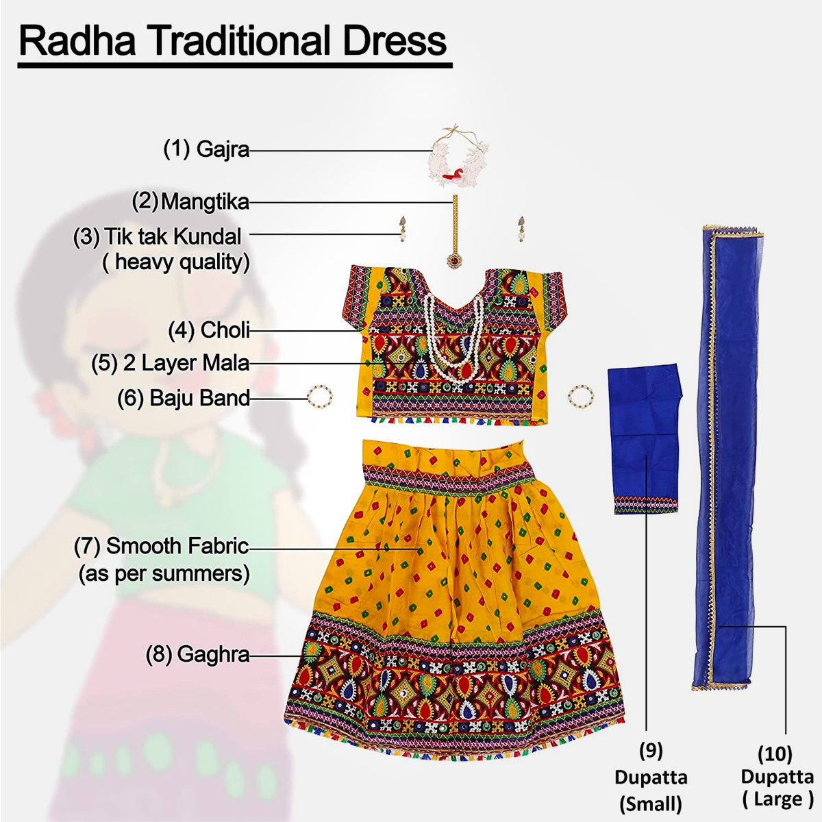 Radha and Krishna Brocade Fabric Janmashtami Mythological Character Costume - RadhaJi-Lemon