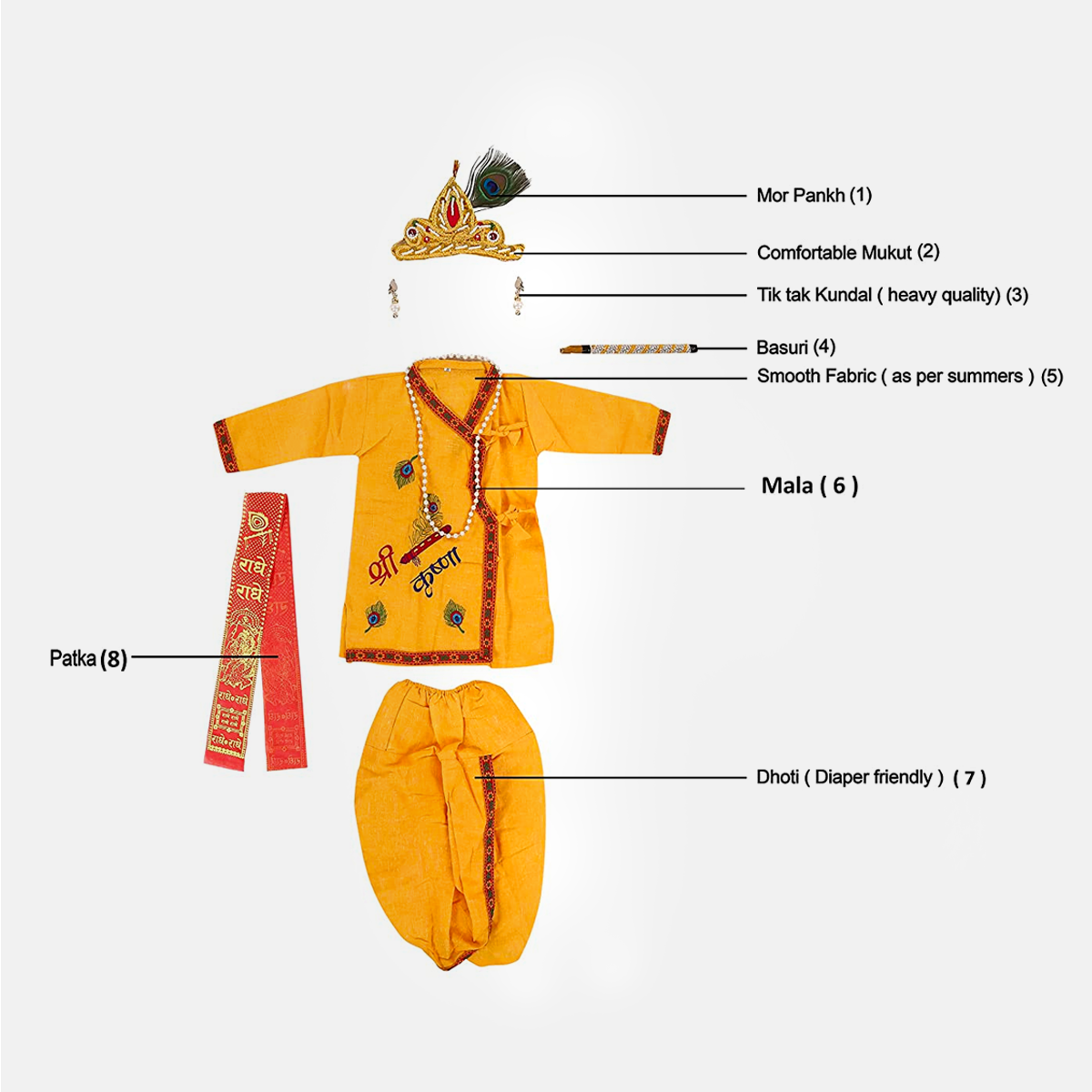 Radha and Krishna Brocade Fabric Janmashtami Mythological Character Costume - Cotton-Embr