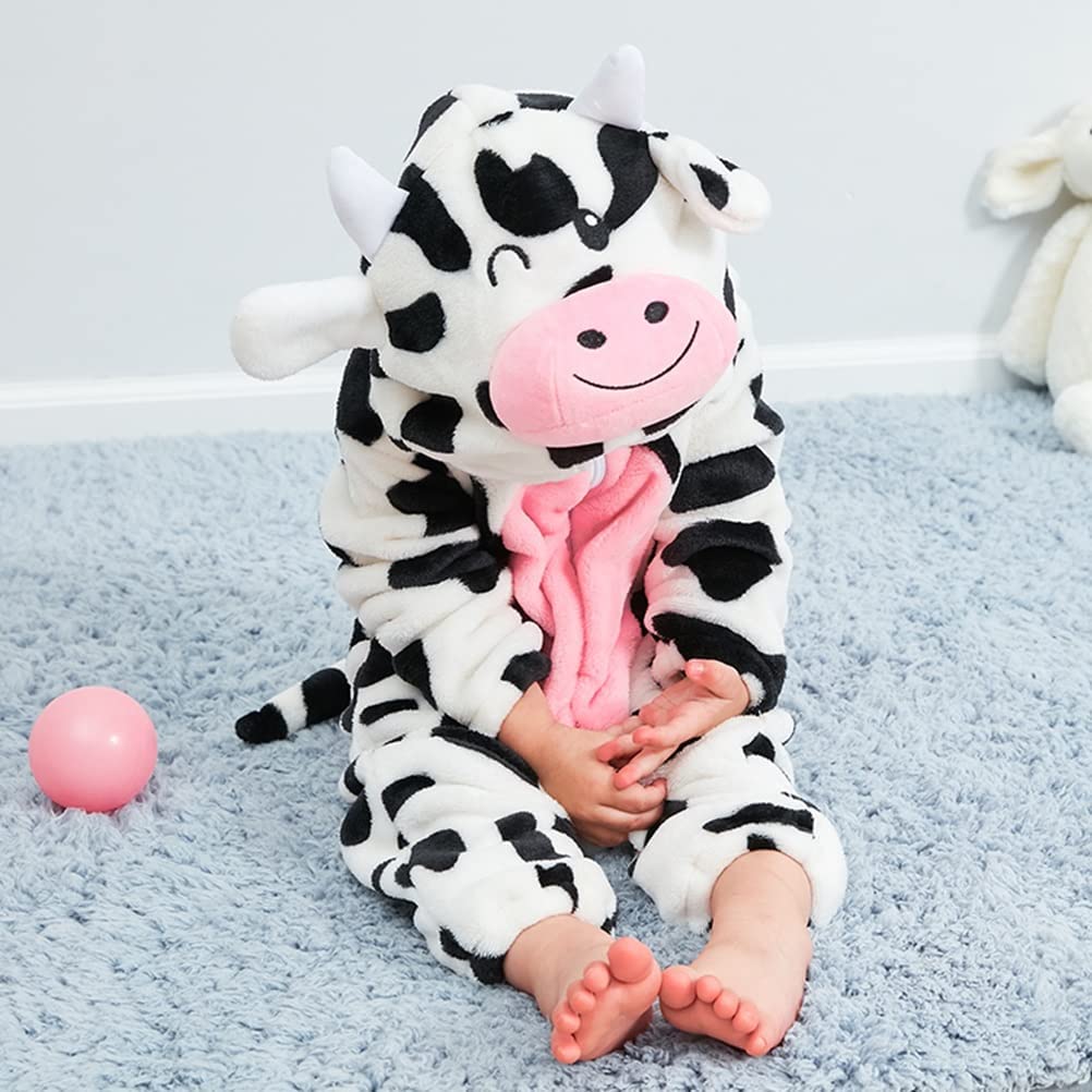 Animal Costume Toddler Winter Autumn Flannel Hooded Romper Cosplay Outfits & Jumpsuit For Unisex Baby & Kids - Cow