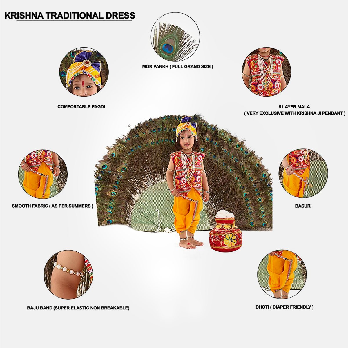 Radha and Krishna Brocade Fabric Janmashtami Mythological Character Costume - Multicolor-Jacket
