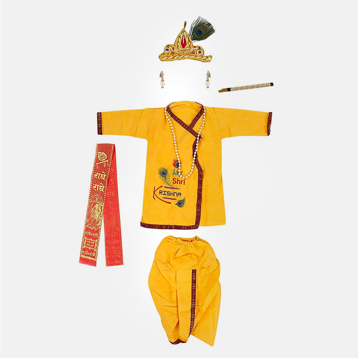 Radha and Krishna Brocade Fabric Janmashtami Mythological Character Costume - Cotton-Embr