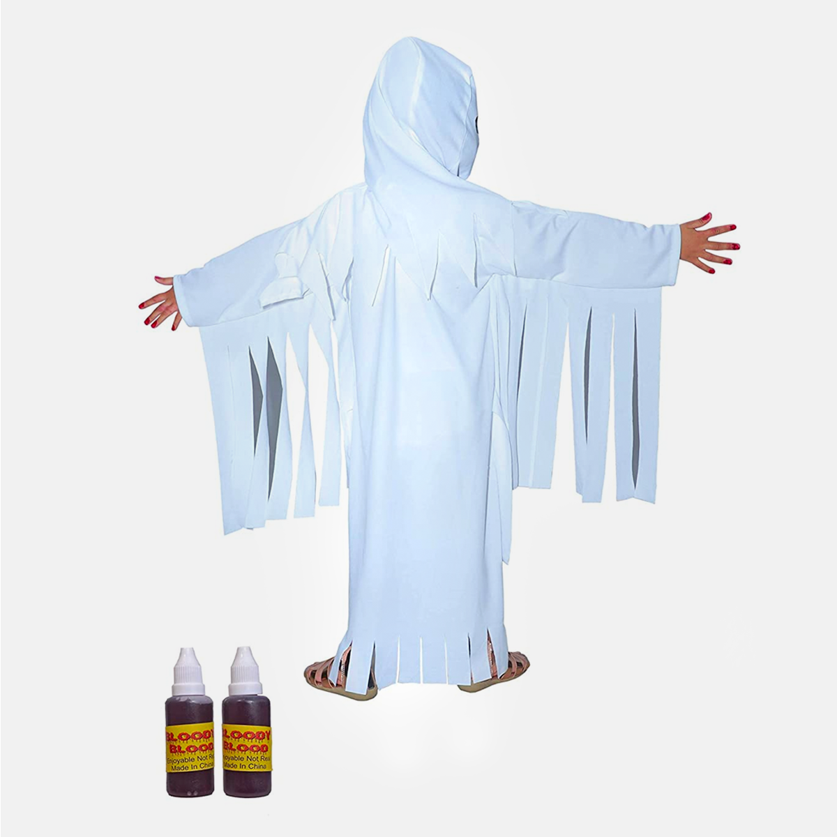 Kids Ghost Halloween Black Scary California Cosplay Fly Gown costume - White_Choga