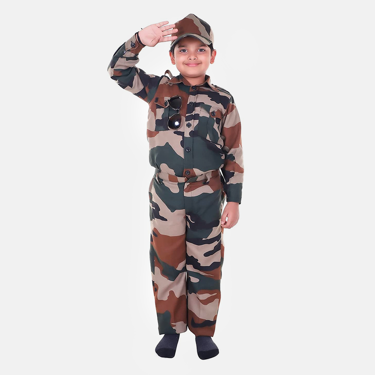 Military Soldier Costume, New Print Military Costume for Republic Day, Set of 3 with Pant, Shirt, Cap, 3Y