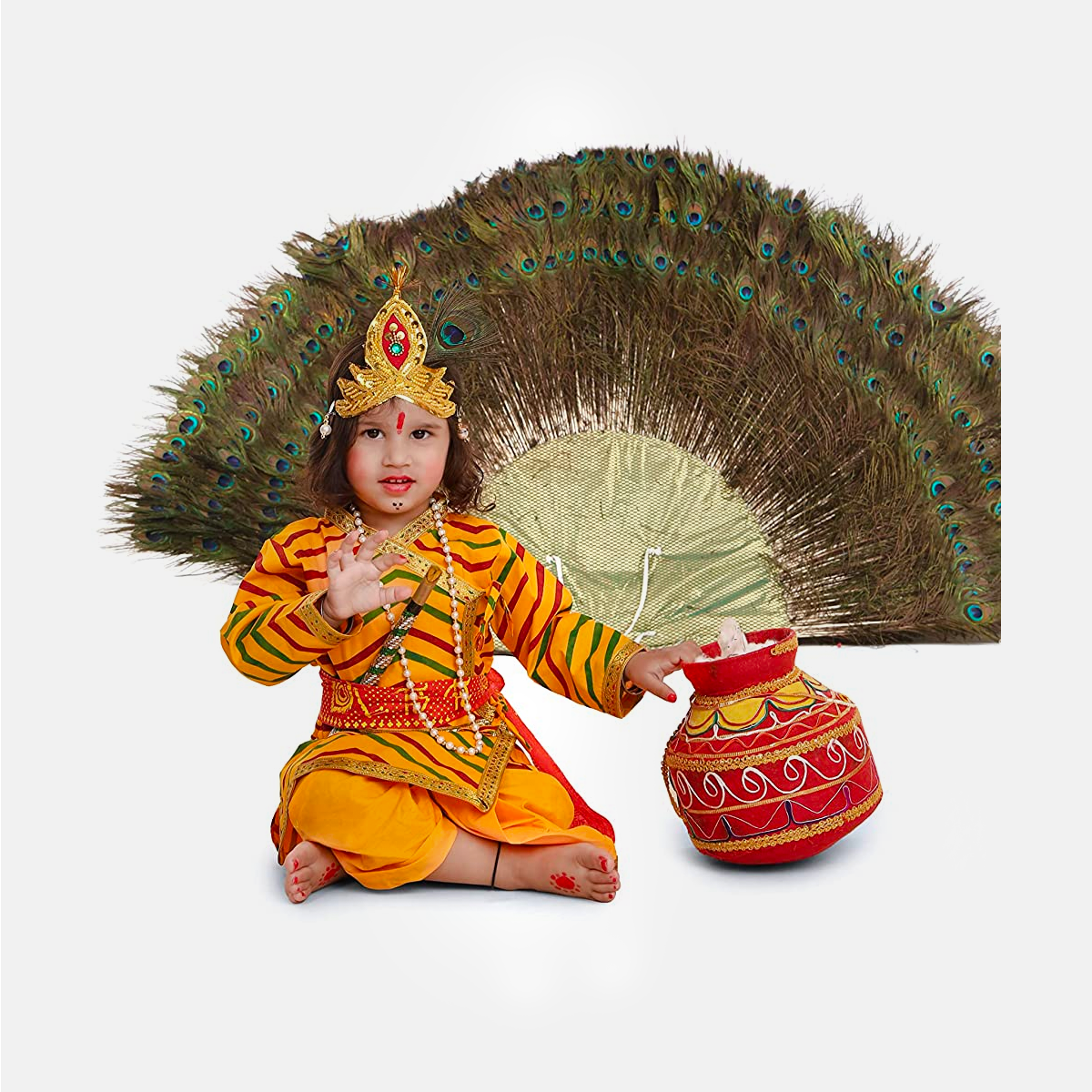 Radha and Krishna Brocade Fabric Janmashtami Mythological Character Costume - Cotton-Lehriya