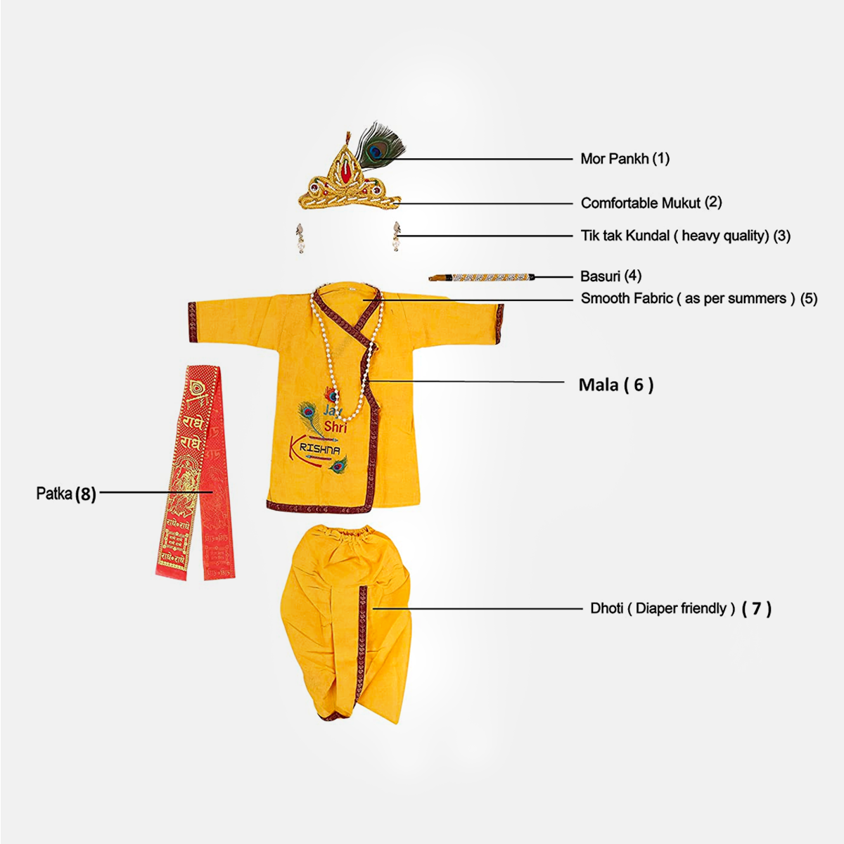 Radha and Krishna Brocade Fabric Janmashtami Mythological Character Costume - Cotton-Embr