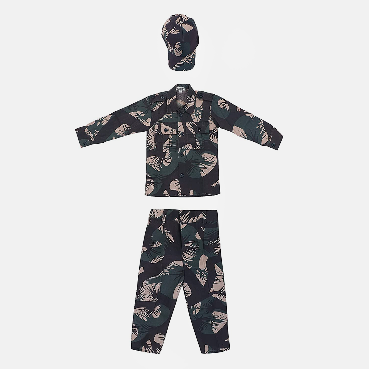 Army Dress for Boys and Girls, Set of 3 with Lightweight Pants, Shirt, Cap, 3Y