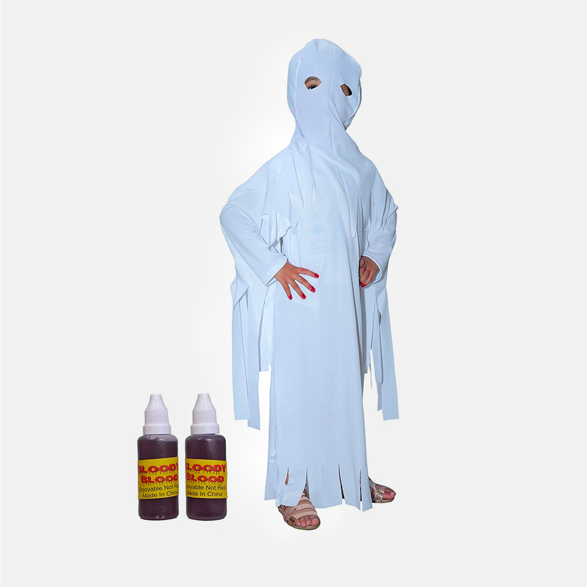 Kids Ghost Halloween Black Scary California Cosplay Fly Gown costume - White_Choga