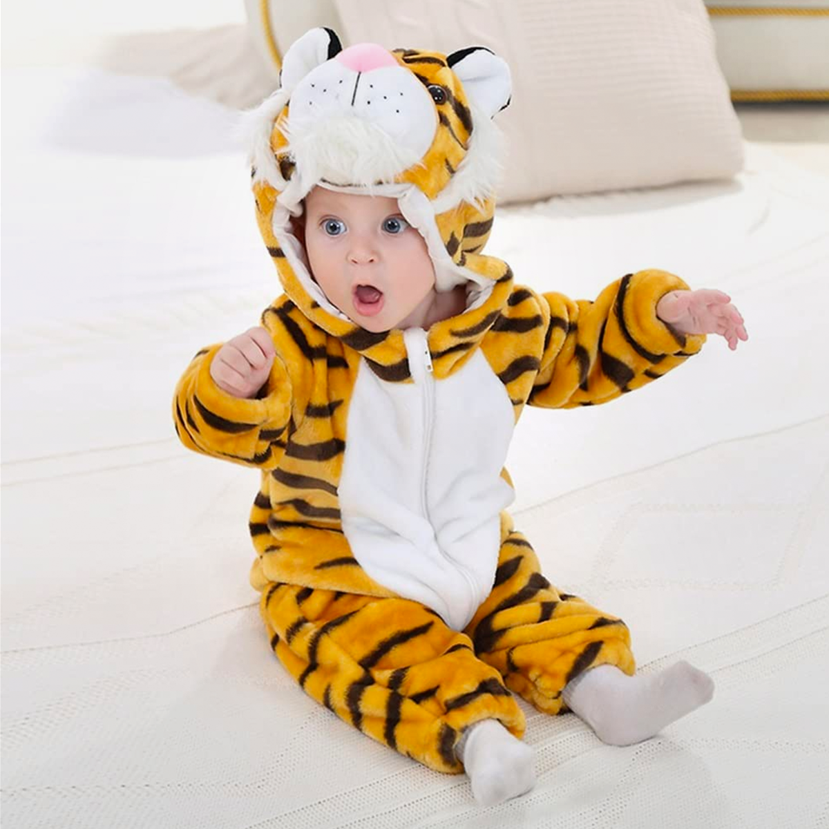 Animal Costume Toddler Winter Autumn Flannel Hooded Romper Cosplay Outfits & Jumpsuit For Unisex Baby & Kids - Tiger